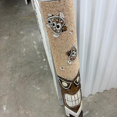 Carved Wooden Tiki Totem with Turtle Motif