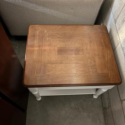 Small Painted Wood Side Table with Lower Shelf and Wood Top