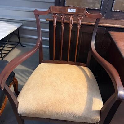 Vintage Wood Accent Chair with Upholstered Seat
