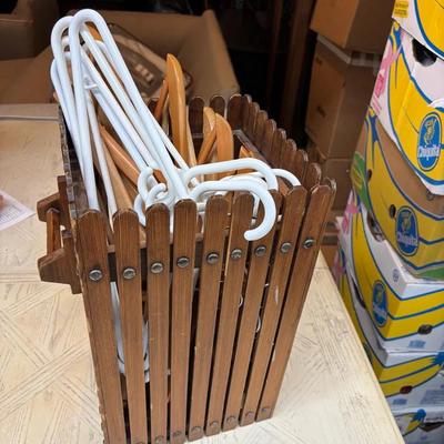 Wood Slat Hanger Storage Box with Mixed Wood and Plastic Hangers