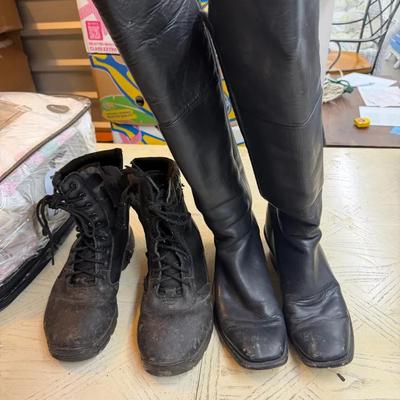 Two Pairs of Black Boots – Leather Tall Boots & Tactical Lace-Up Boots