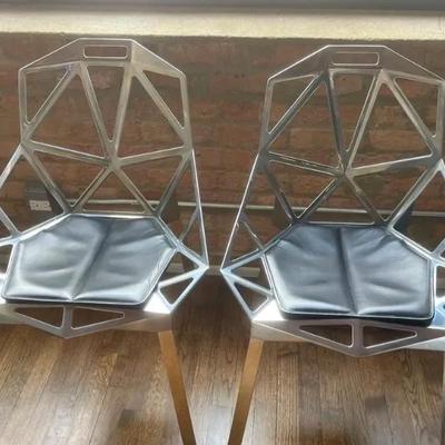 Konstantin Grcic Polished Aluminum Stacking Chairs With Leather Seat
