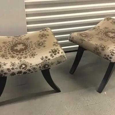 Pair Of Upholstered Wood Stools Ottomans