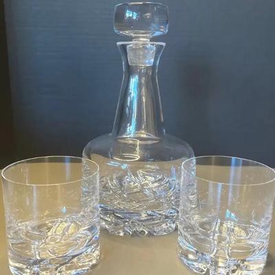 Orrefors Crystal Decanter & 2 Glasses