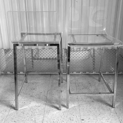 2 Lucite Counter Stools W/ Chrome Bases