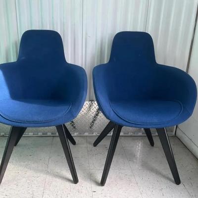 2 Blue Tom Dixon High-Back Scoop Chairs