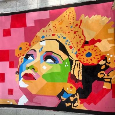 Very Large Signed Acrylic Painting On Unstretched Canvas