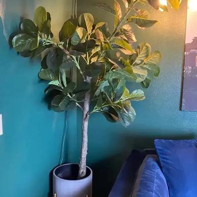 Natural–Style Artificial Fiddle Leaf Fig Tree in Elevated Planter 6++ Feet