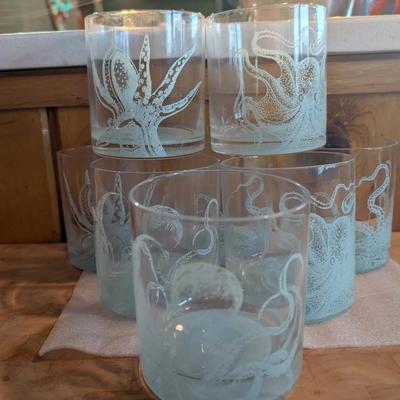 Two's Company Ocean Water Octopus Double Old-Fashioned Glasses 