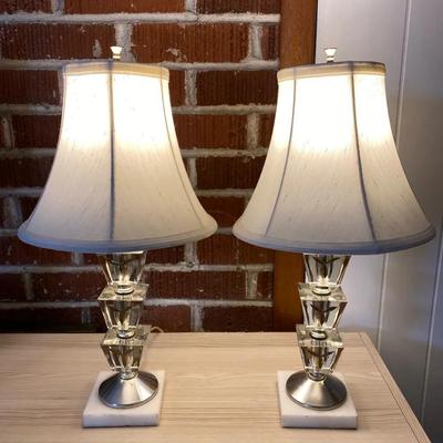 Mid-Century Style Glass & Chrome Table Lamp with Etched Leaf Motif (c. 1960s–1970s)