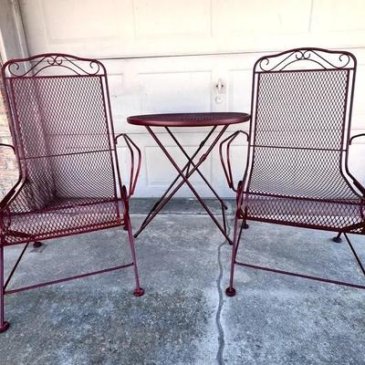 Red Metal Table And Two Chair Set