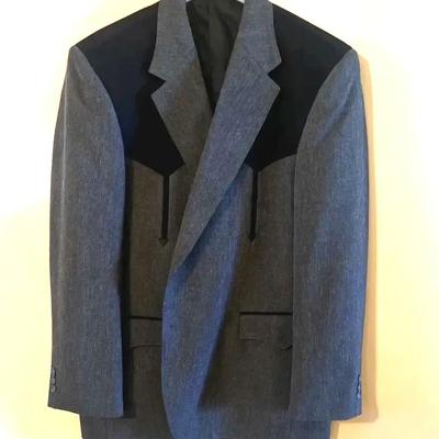 Men’s Boise Western Sport Coat Jacket 46R Circle S Brand - Dark Gray Tweed with Black yokes
