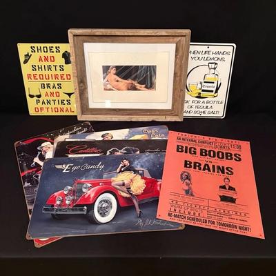 Metal Hot Rod Pinup Signs, Framed Art Print