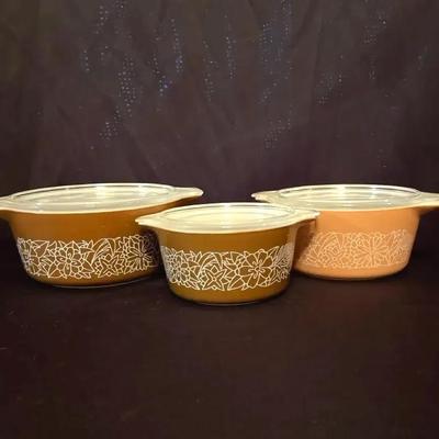 Vintage Pyrex Woodland casserole dishes