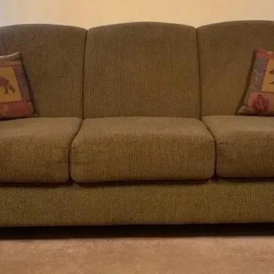 Cabin Themed Sofa With Wooden Arms 