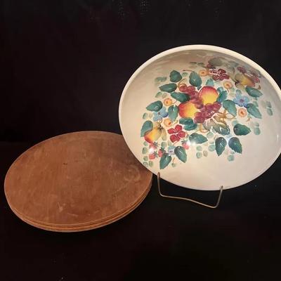 Large Bowl With Fruit Pattern And Lazy Susan