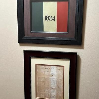 Framed Prints Of 1824 Alamo Flag and Declaration Of Independence
