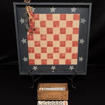 Wooden Checkerboard and Dominos