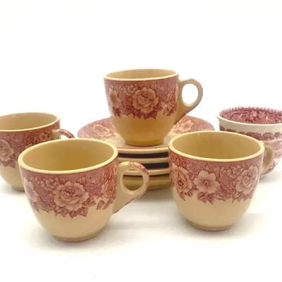 4 Espresso Cups With 4 Saucers And A Bonus Coordinating Cup