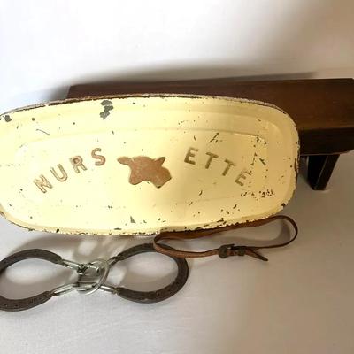 Vintage Nurs-Ette automatic calf feeder metal lid only, Wooden Step Stool