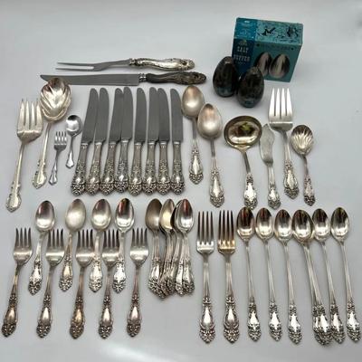 40 Pc. Reed and BartonTiger Lily Silverplate Flatware, William Rogers Salt&Pepper