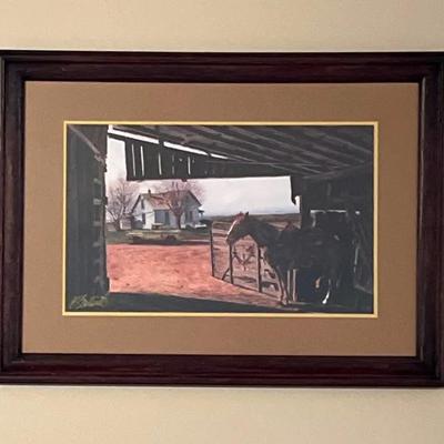 Framed Print of Rural Scene With Barn and Horses