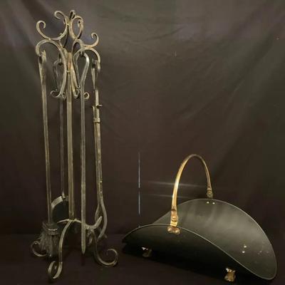 Iron Fireplace Tools With Metal Wood Holder