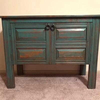 Rustic Turquoise Cabinet w/2 Shelves