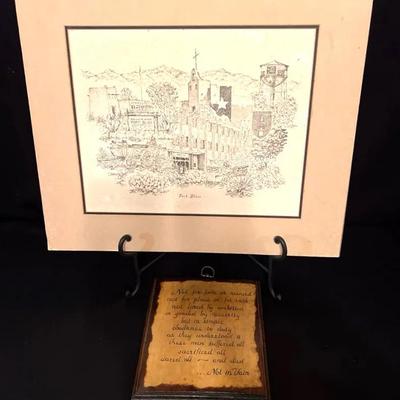 Ft Bliss Pen And ink Unframed Print And Vintage Plaque
