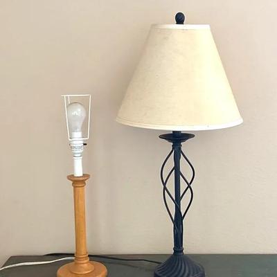 2 Lamps- Twisted Iron & Wood Base w/o Shade