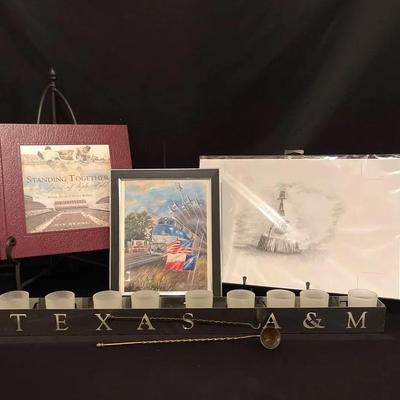 Signed “Standing Together” Book, Framed “The Last Ride” Print, Bonfire Print And Aggie Candleholder