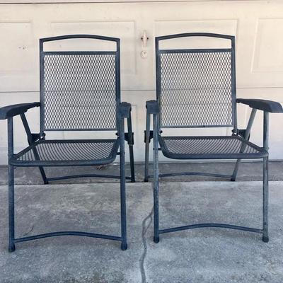 Two Metal Folding Chairs With Plastic Armrest, Black 