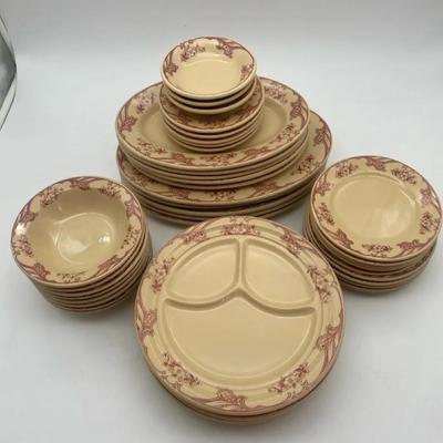 Lot Of Cream And Burgundy Stoneware By Incaware