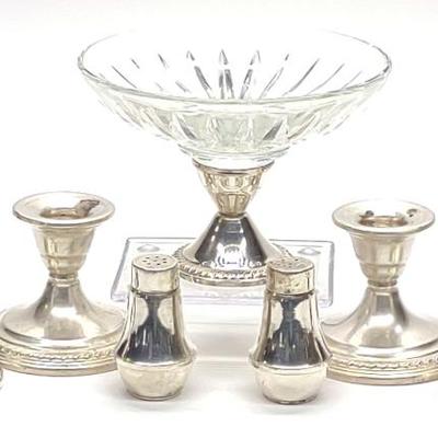 Sale Photo Thumbnail #204: 7 pc. Sterling Silver Weighted Candlesticks & More
