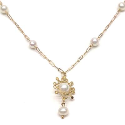 Sale Photo Thumbnail #203: 14K Gold & Pearl Drop Chain Necklace (17" long)