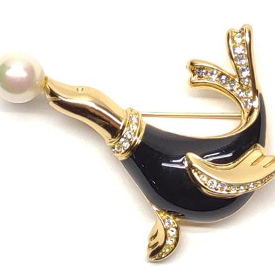 Sale Photo Thumbnail #68: Christian Dior Signed Black Enamel Seal Brooch