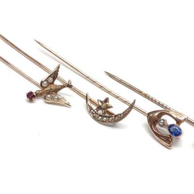 Sale Photo Thumbnail #118: 4 Antique 10K Yellow Gold Stickpins
