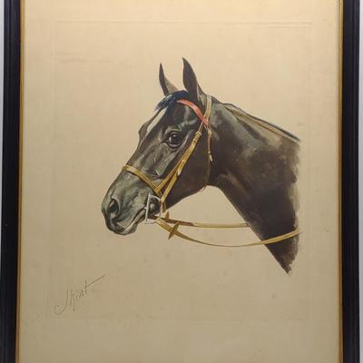 Sale Photo Thumbnail #270: Jean Rivet Signed Horse Portrait Colored Etching