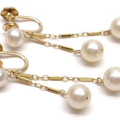 Sale Photo Thumbnail #419: 14K Gold 7mm Pearl Screw Back Clip Dangle Earrings