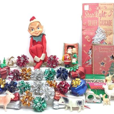Sale Photo Thumbnail #528: Vintage Foil Christmas Ornaments, Decorations, Elf