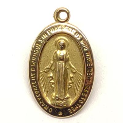 Sale Photo Thumbnail #308: 14K Gold Mother Mary Miraculous Medal Pendant