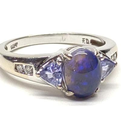 Sale Photo Thumbnail #142: 14K Gold Black Opal Amethyst & Diamond Ring sz 6.5