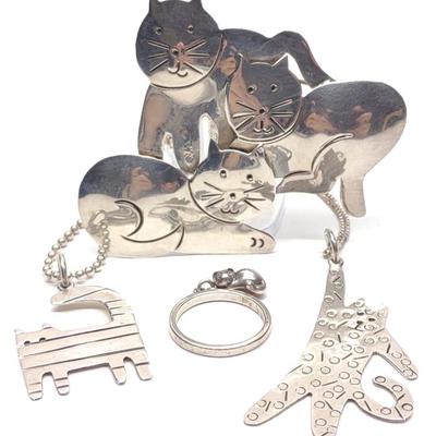Sale Photo Thumbnail #413: 4 Sterling Silver Cat Necklaces, Ring & Brooch