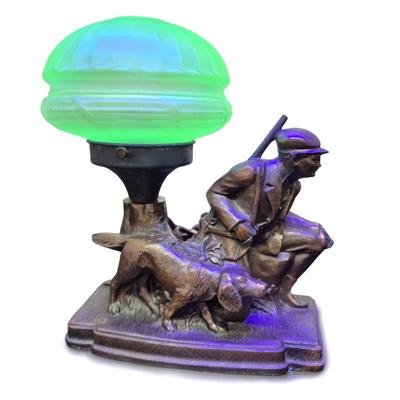 Sale Photo Thumbnail #5: Art Deco Figural Hunter & Hound Uranium Lamp