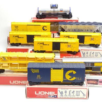 Sale Photo Thumbnail #247: 9 Post-War Lionel O Gauge Trains Cars w/ Boxes