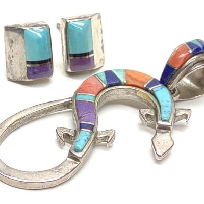 Sale Photo Thumbnail #350: Calvin Begay Signed Sterling Pendant & Earrings