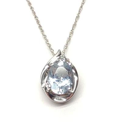 Sale Photo Thumbnail #65: 14K W. Gold 1.10 ct Aquamarine & Diamond Necklace