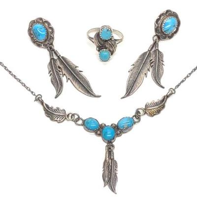 Sale Photo Thumbnail #353: 4 pc Native American Turquoise Sterling Silver Set