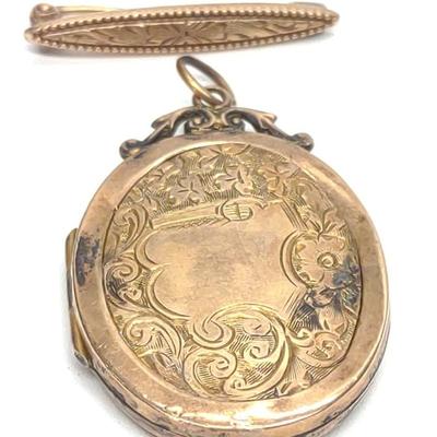 Sale Photo Thumbnail #392: Victorian 10K & 9K Gold Locket & Bar Pin