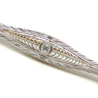 Sale Photo Thumbnail #59: Edwardian 14K Gold & Diamond Filigree Bar Brooch